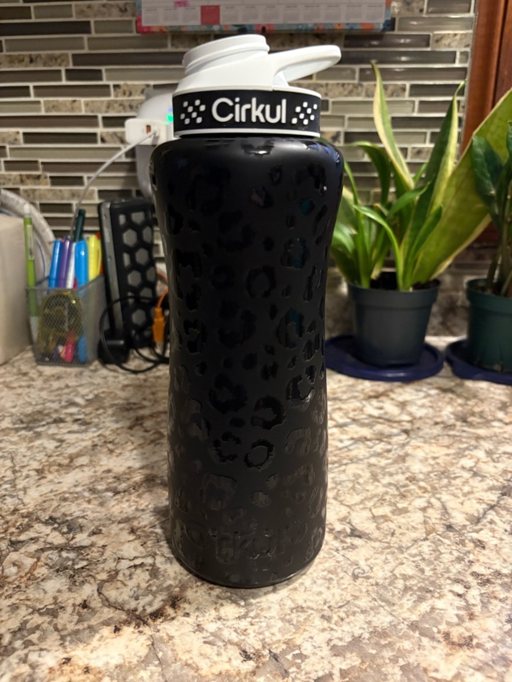 Cirkul Black Leopard Print Water Bottle with White Lid